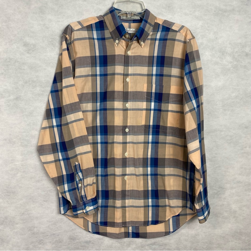 Levis Colorgraphs Button Up Shirt Men’s Medium Plaid Peach Blue